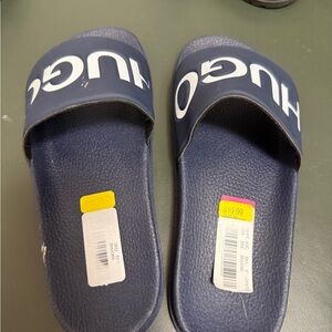 HUGO Blue Slide Sandals with Textured Footbed